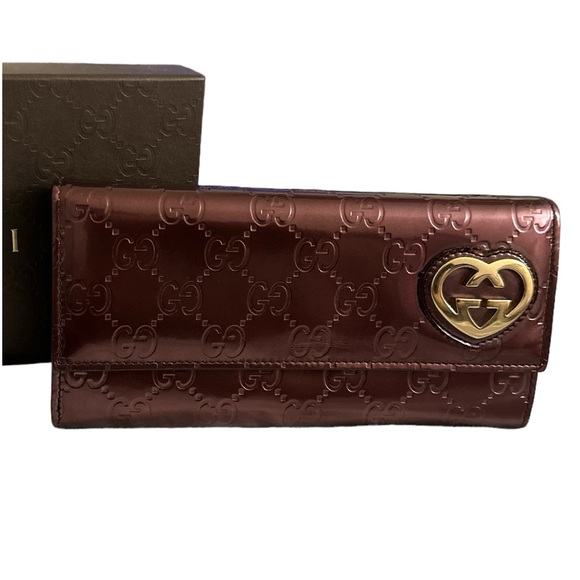 GUCCI GG Shine Guccissima Lovely Heart Continental Wallet Scarlatto with box - Picture 4 of 16
